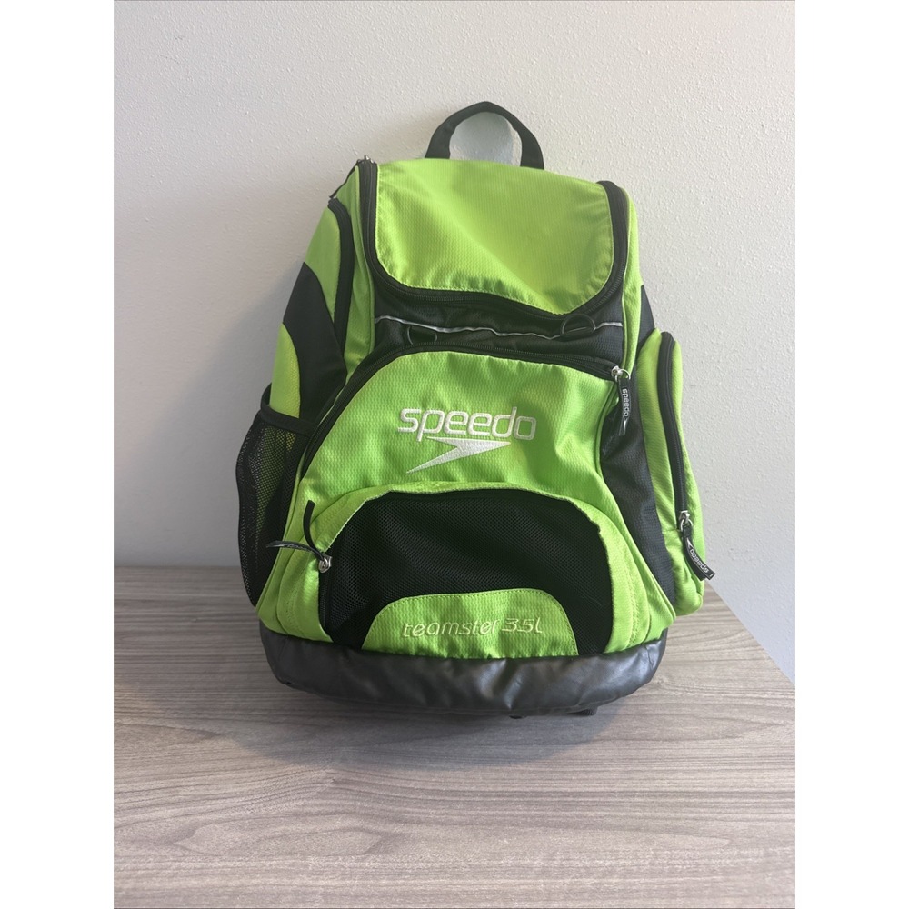Speedo Teamster 35L Swim Backpack Green Black Swim Gear Bag With Dirt Bag
